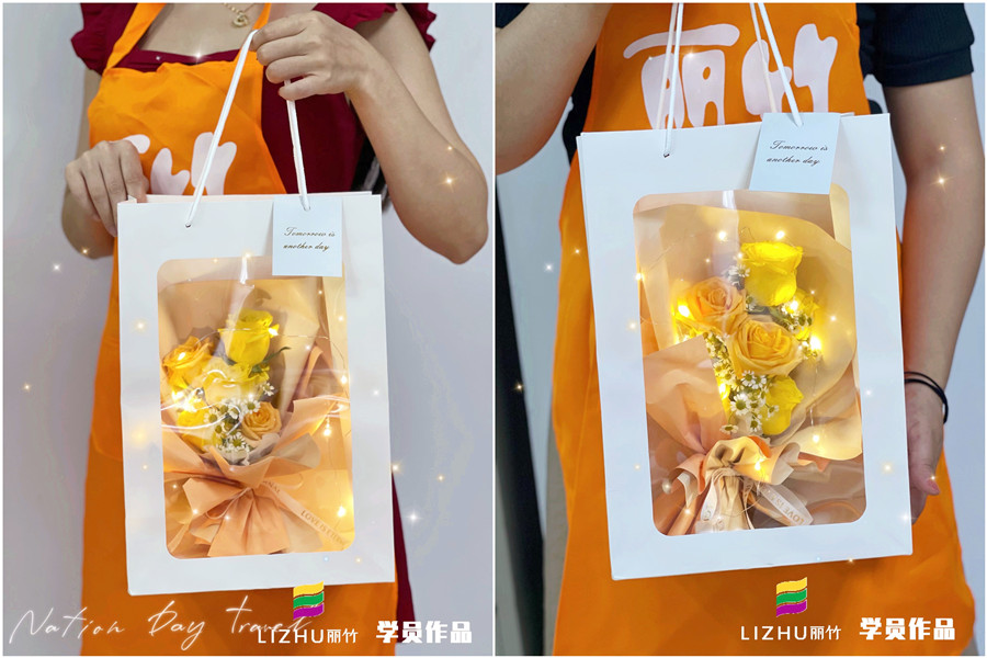 櫥窗mini花束，南寧插花培訓(xùn)學(xué)校學(xué)員作品