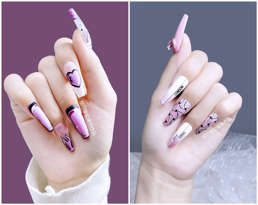 紫色系美甲，南寧學(xué)美甲技術(shù)學(xué)員作品