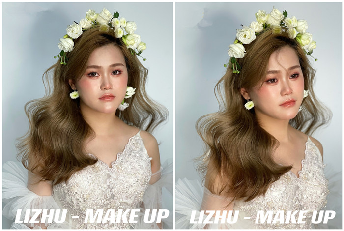 鮮花披發(fā)新娘造型，南寧新娘化妝進修作品