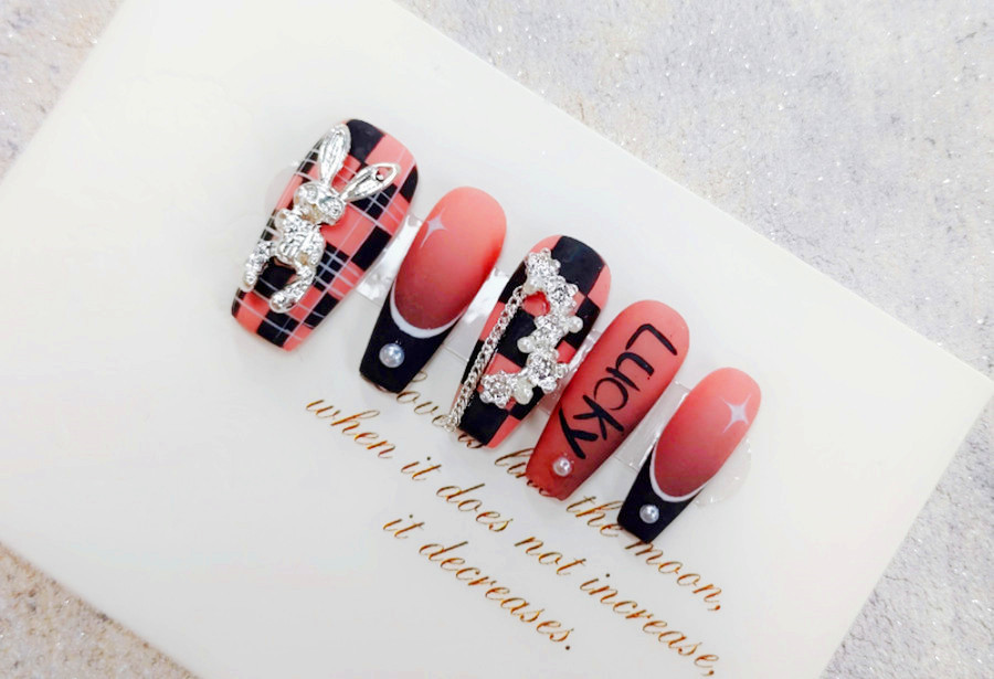 飾品棋盤美甲，廣西美甲課堂隨拍