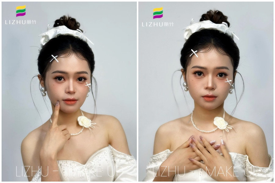 韓系甜美丸子頭新娘，廣西化妝培訓(xùn)高彩