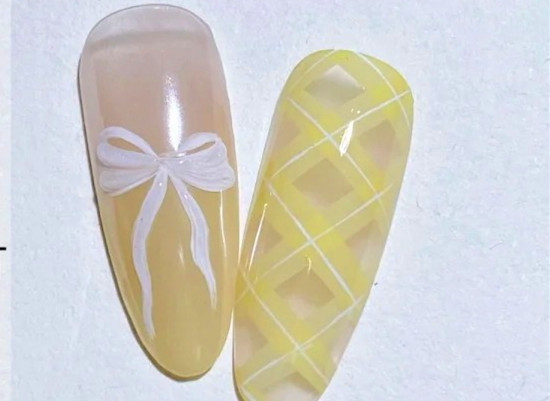 格紋蝴蝶結(jié)美甲教程，南寧美甲進修整理