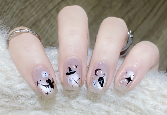 貓眼萬圣節(jié)美甲教程，廣西美甲師教學